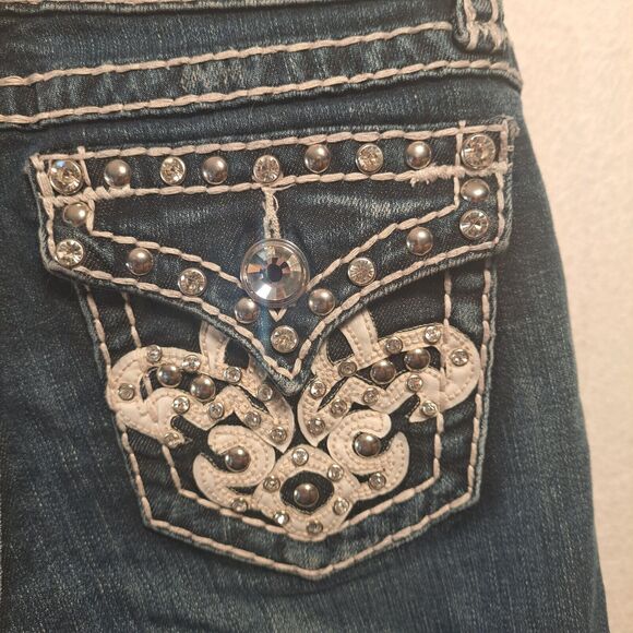 La Idol Womens Shorts Bermuda Length Jeans Jr Size 5 Bling Rhinestone Pockets - Picture 10 of 16